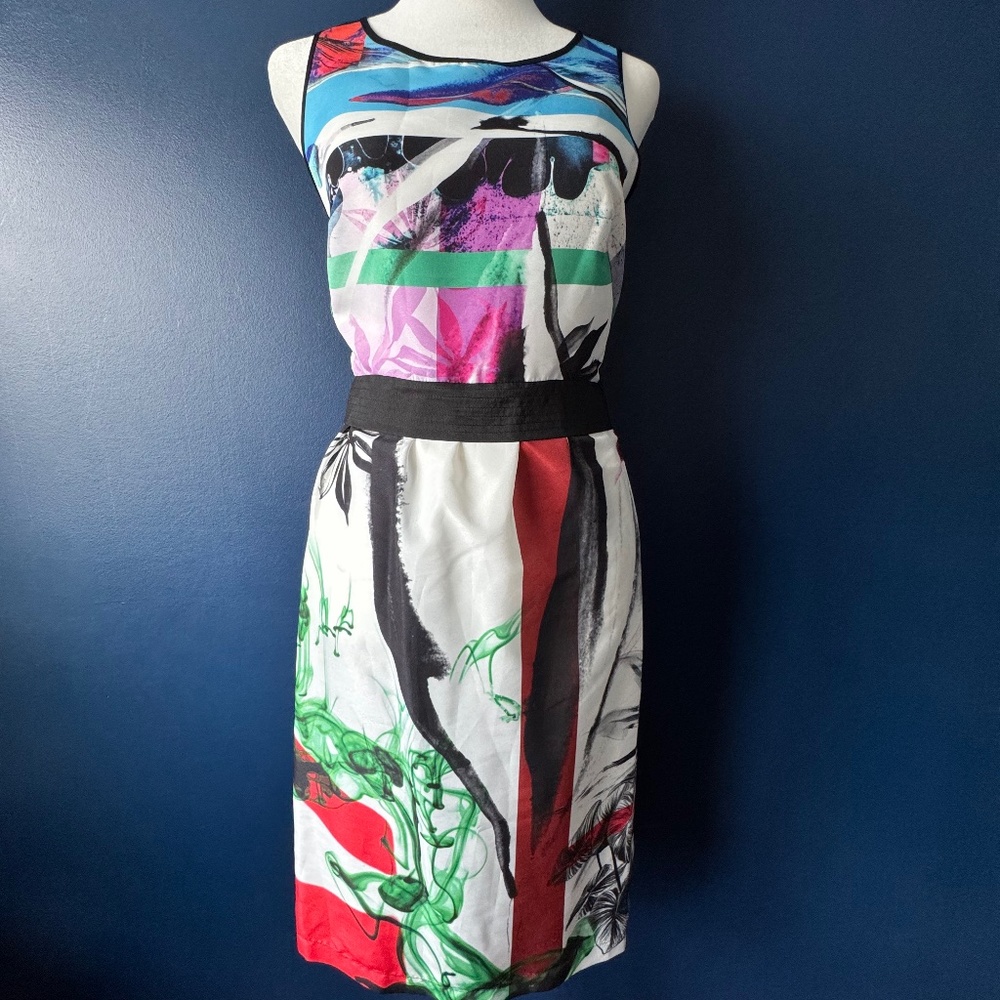 Clover Canyon Medium Sleeveless Printed Dress – Vibrant Abstract Art